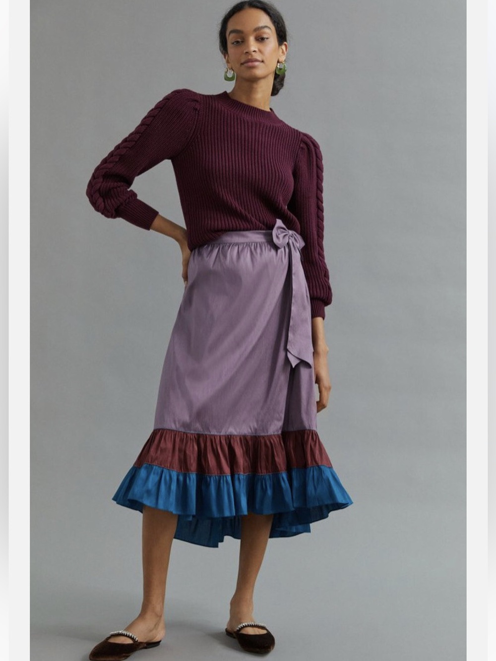 Anthropologie Sachin & Babi satin midi skirt with bow tie